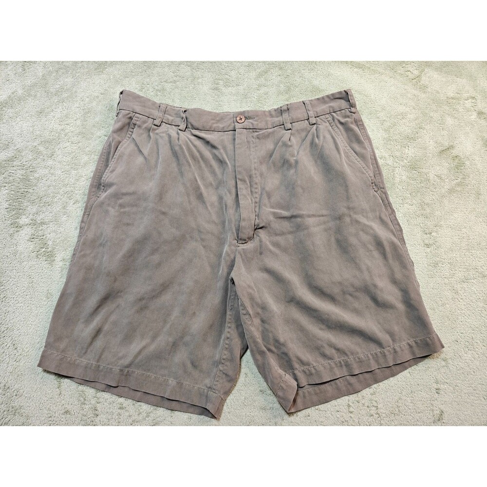 Luau Mens 36 Silk Shorts Gray Herringbone Pleated Tropical Resort Wear Luxury 36